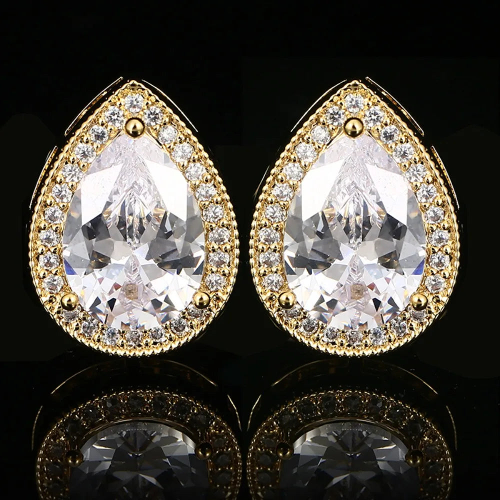 Retro Luxury Men's French Shirt Cufflinks with Waterdrop Zircon Studs Business Banquet Wedding Suit High End Cuff Buttons Jwelry