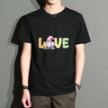 Men's Black Round-Neck Short-Sleeved T-Shirt Love Letter Print Top, Casual Everyday Versatile Street Style, Comfortable and Breathable Polyester Fabric