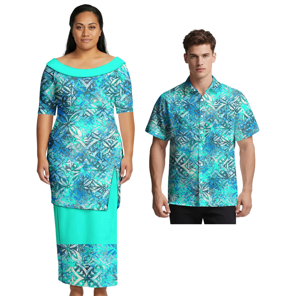 Asia & Pacific Islands Couple Clothing Custom Aloha Women Fashion Skirts Samoan Casual Men Shirts Tribal Matching Couple Outfits