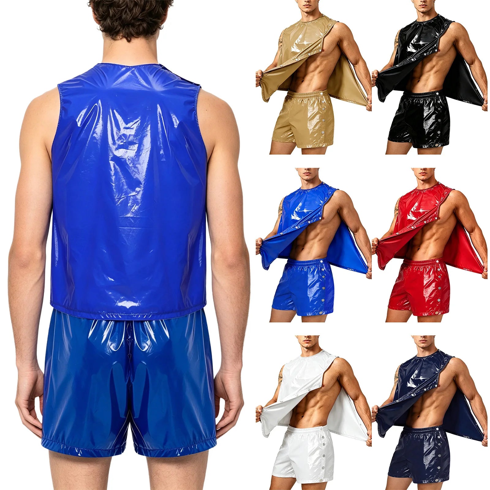 Men's Waterproof Tracksuit Sweat Outfit Sleeveless Buttons Tank Tops And Boxer Shorts Gym Workout Fitness Sportswear Swimwear