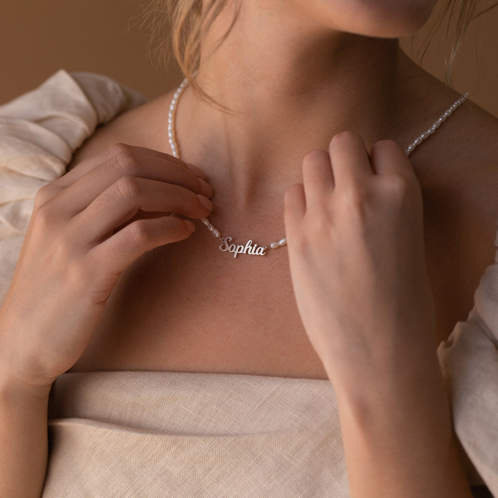 DIY Pearl Necklace with Personalized Name Engraving
