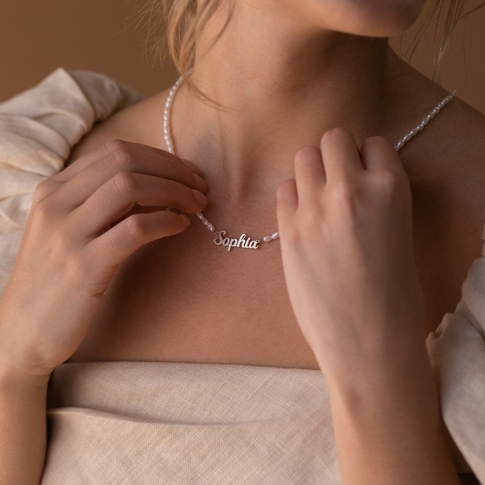 DIY Pearl Necklace with Personalized Name Engraving