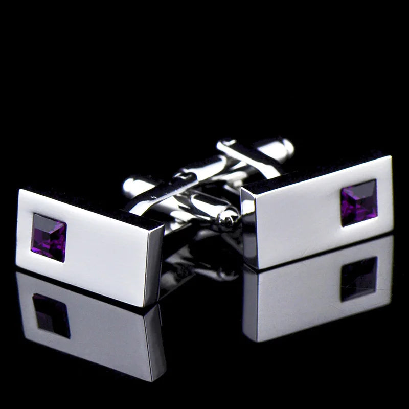 JHSL Square/Rectangle Men Cufflinks Purple White Black Blue Red Pink Stonee Fashion Jewelry Metal Shirts Party Gift