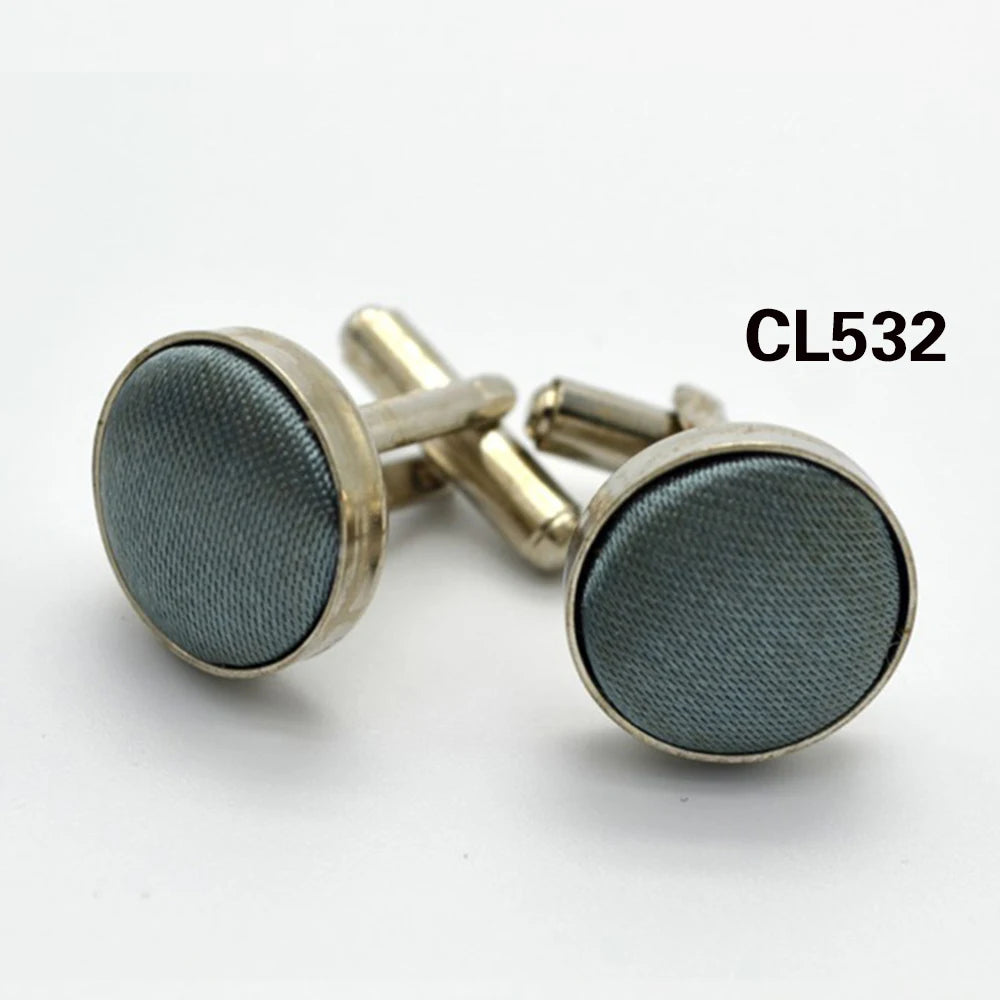 HUISHI Round Cufflinks Mens For Business Shirt Wedding Party Men Cufflink Solid Cloth Round Cuff links Accessories Wholesales