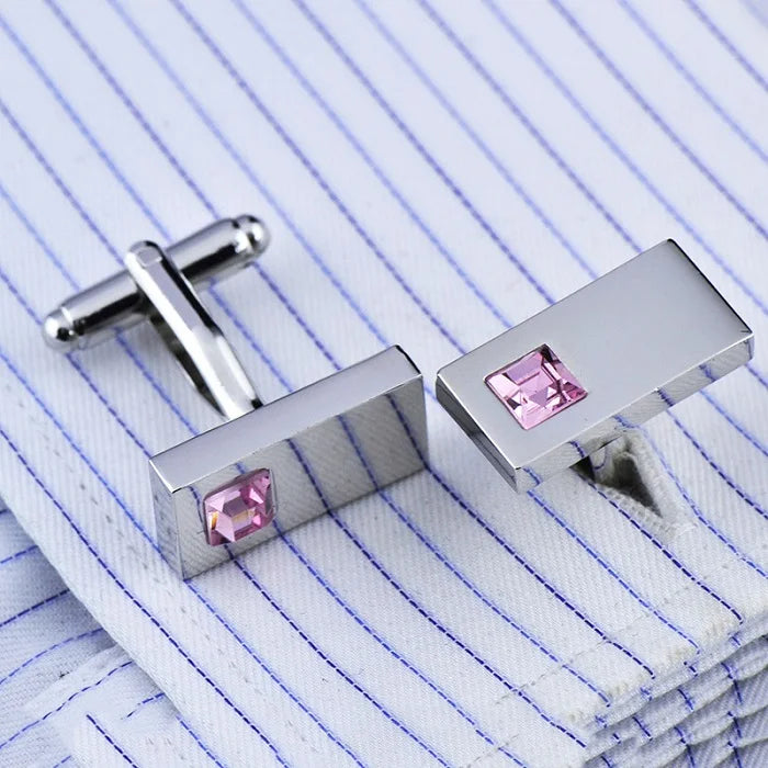 JHSL Square/Rectangle Men Cufflinks Purple White Black Blue Red Pink Stonee Fashion Jewelry Metal Shirts Party Gift