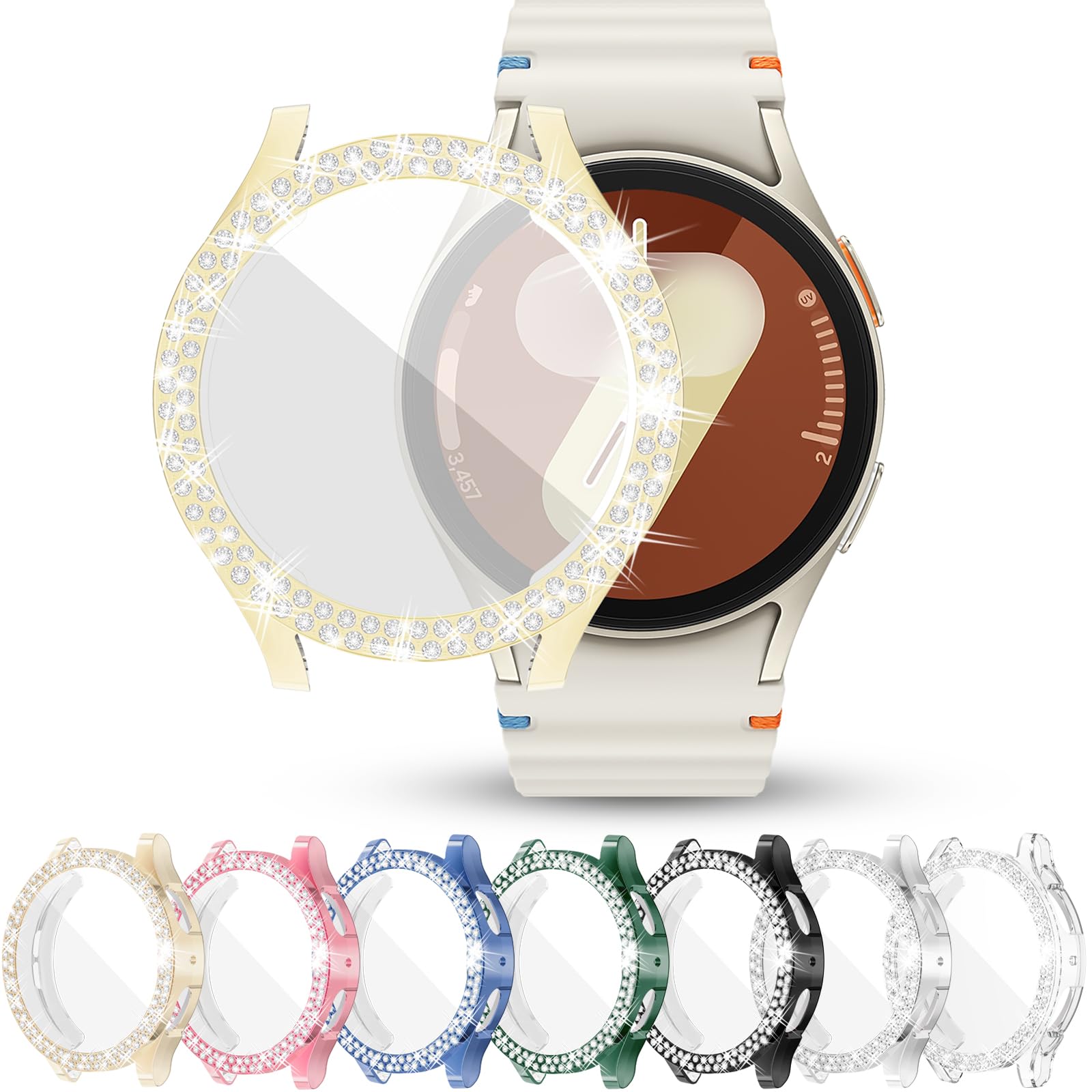 RICHONE [7-Pack] Sparkling Case Compatible with Samsung Galaxy Watch 7 40mm Screen Protector, Soft TPU Cover 2 Row Rhinestone Full Protective Bumper Accessory for Galaxy Watch7 40MM for Women Men