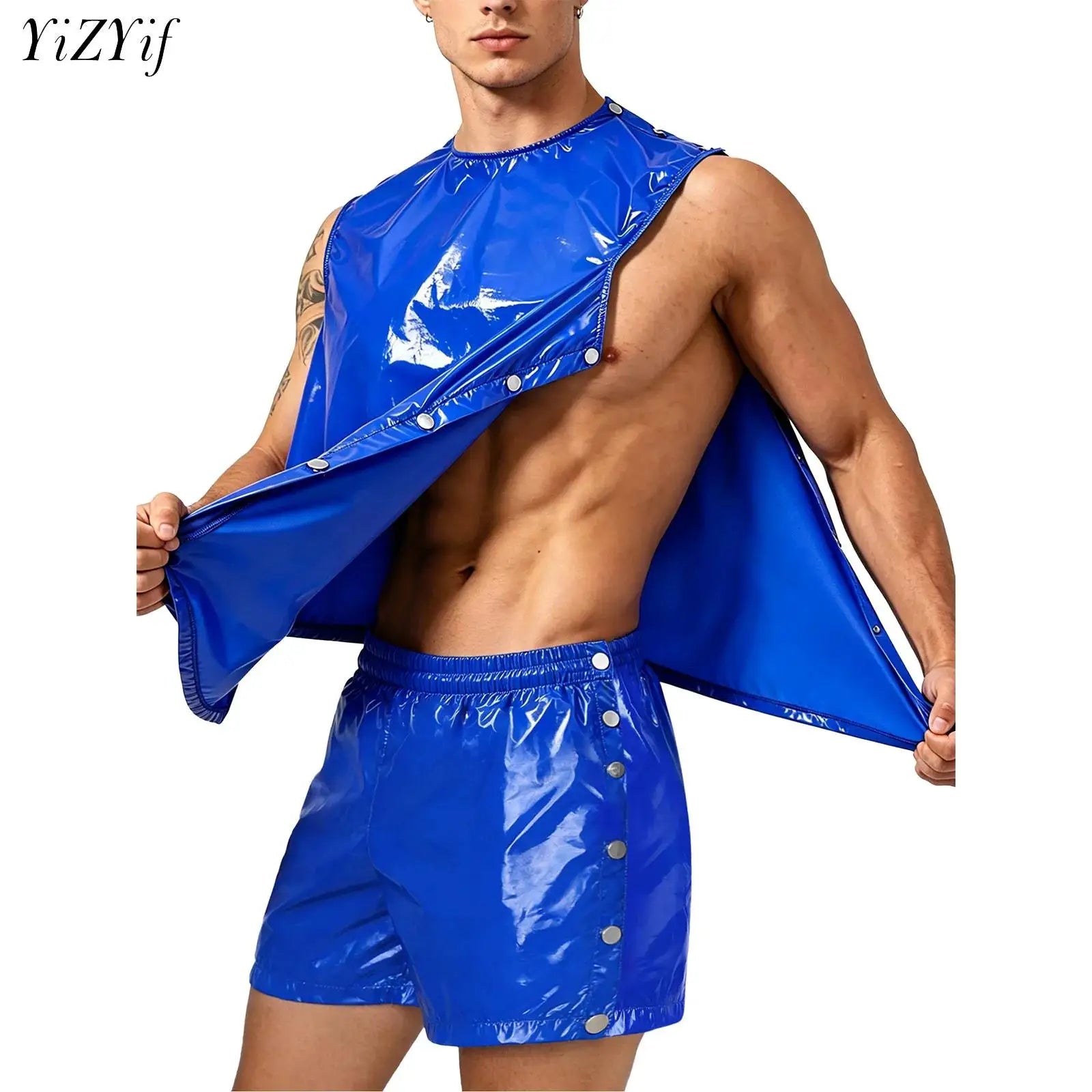 Men's Waterproof Tracksuit Sweat Outfit Sleeveless Buttons Tank Tops And Boxer Shorts Gym Workout Fitness Sportswear Swimwear