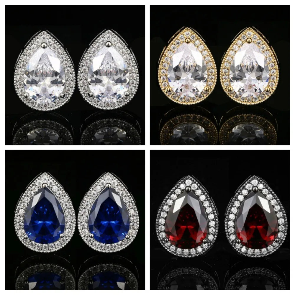 Retro Luxury Men's French Shirt Cufflinks with Waterdrop Zircon Studs Business Banquet Wedding Suit High End Cuff Buttons Jwelry