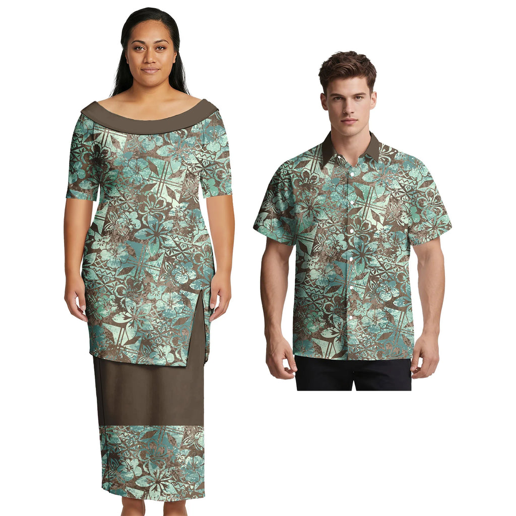 Asia & Pacific Islands Couple Clothing Custom Aloha Women Fashion Skirts Samoan Casual Men Shirts Tribal Matching Couple Outfits