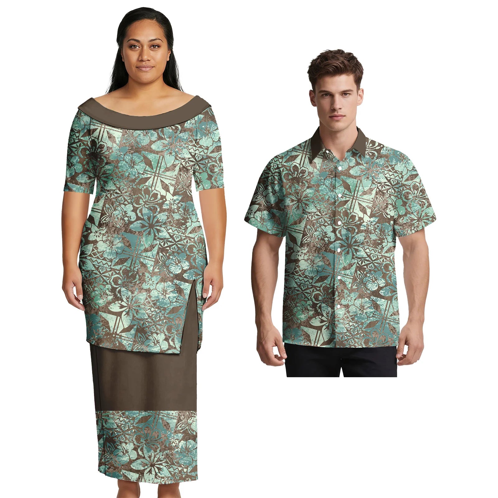 Asia & Pacific Islands Couple Clothing Custom Aloha Women Fashion Skirts Samoan Casual Men Shirts Tribal Matching Couple Outfits